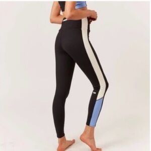 Bandier X solid and striped soleil zip front high waisted leggings